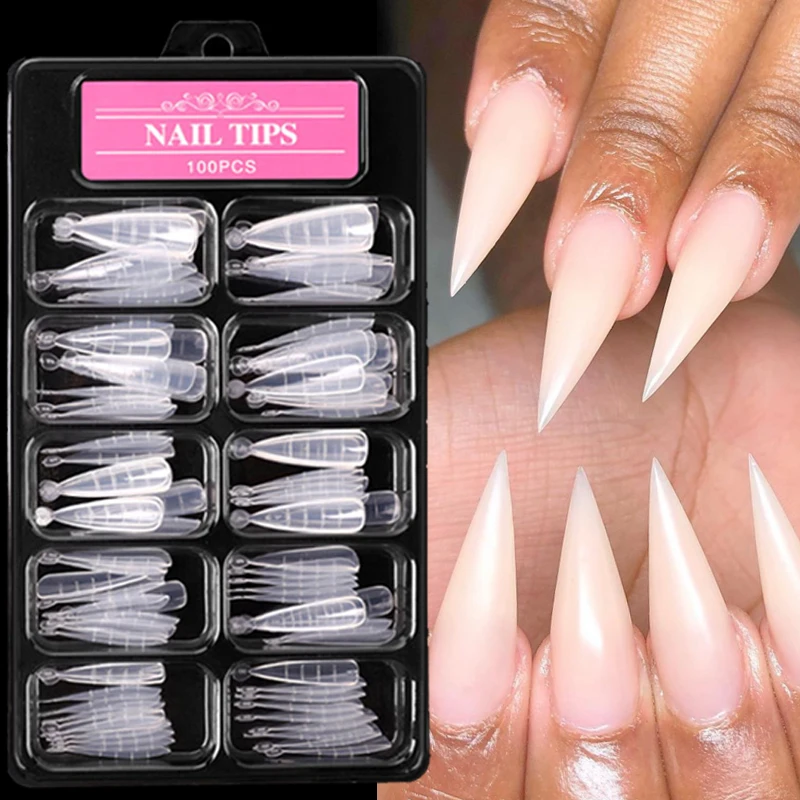 

100pcs Full Cover Sculpted Fake Nails Finger Tips Extension Forms Transparent Mold Press on False Nails Acrylic Manicure Tools