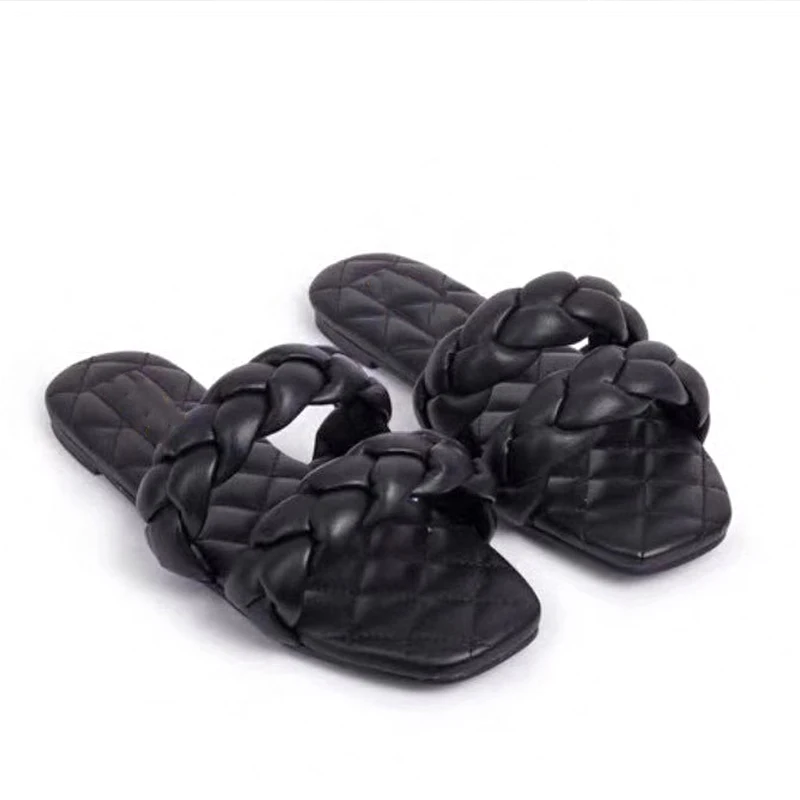 

2021 New Summer Women Flat Slippers Fashion Weaving Slides Women Slip On Open Toe Beach Slides For Girls Casual Ladies Footwear