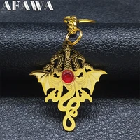 2022 stainless steel 3 head fire dragon keyrings for womenmen gold color pendant key jewelry llaveros mujer k2258s02