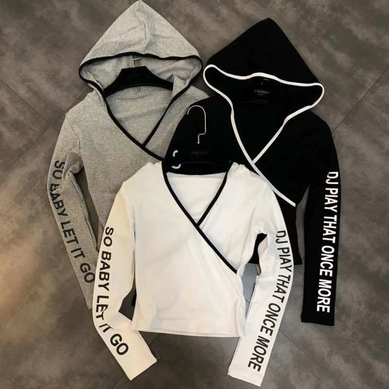 

New Fashion Casual Hooded Long Sleeve Black White Gray Cotton Top Sweatshirt Women Spring Autumn Sports Casual Hoodies Female