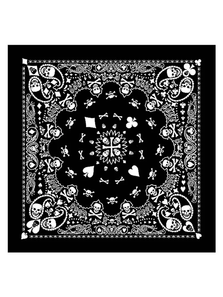 Бандана хлопок повязка на голову черный белый Череп квадратный шарф 55 см *