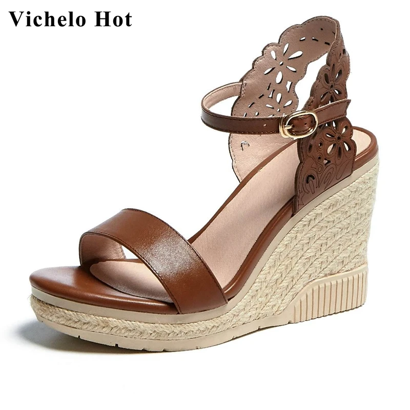 Босоножки Vichelo женские из натуральной кожи хит продаж однотонные туфли на