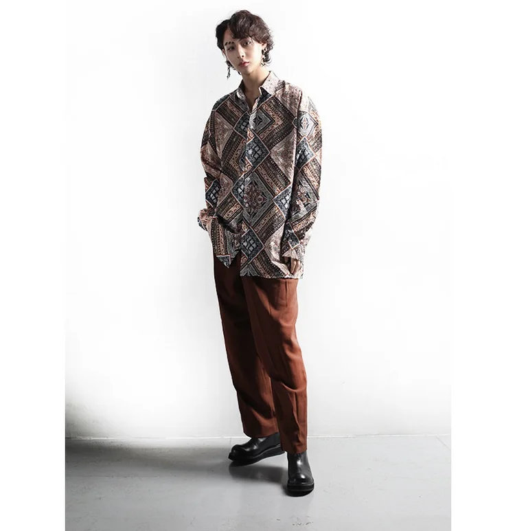 

Men's diagonal button wrapped Wide Leg Pants Capris straight, loose and draping, versatile casual pants