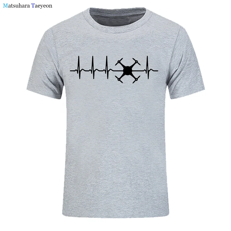 

Funny Heartbeat Unmanned Drone T Shirts Men Summer Fashion New Style Shirt Men Short Sleeve Pilot Men T Shirt