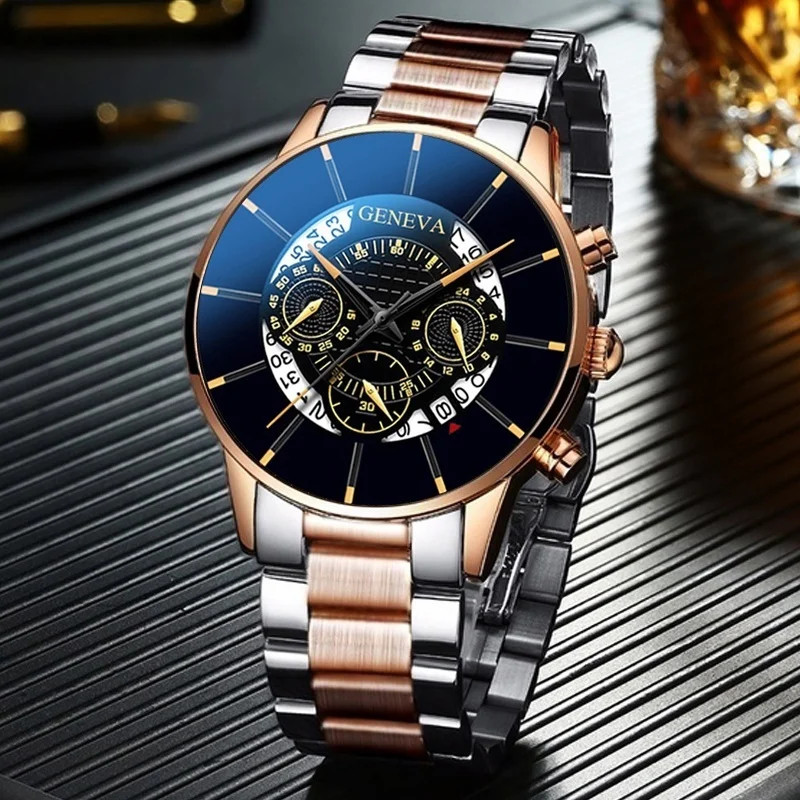 Модные мужские кварцевые часы 2021 классические черные наручные со стальным