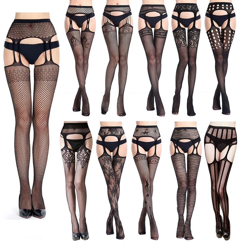 

Top Thigh High Stockings Women Sexy Black Lace Floral Body Open Stocking Over Knee Bottoming Pantyhose Suspender Garter Belt