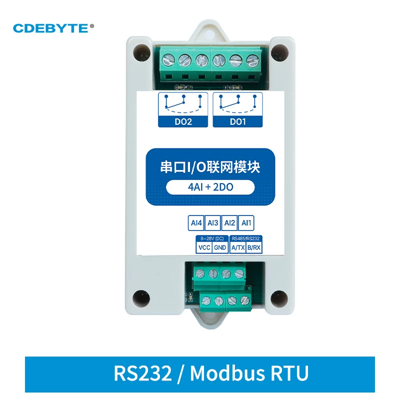

Modbus RTU Control I/O Network Modules Serial Port RS232 Interface 4DI+2DO CDEBYTE MA02-AXCX4020 Rail Installation 8~28VDC IoT