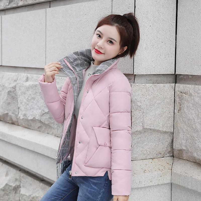 pink Tcyeek Winter Jacket Women Parkas Mujer Women's Down Cotton Jackets Feminine Hiver Warm Coat Fit Office Ladies Clothes 1986 - Цвет: pink