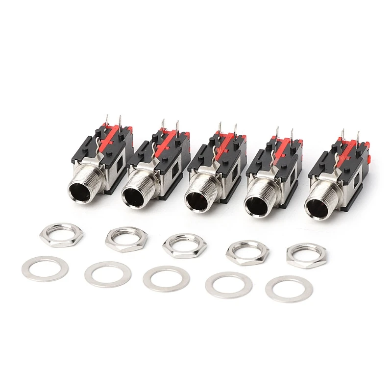 

C5AB 5PCS 6.35mm 1/4 2Pin Female Stereo Phone Jack Headphone Socket Connector