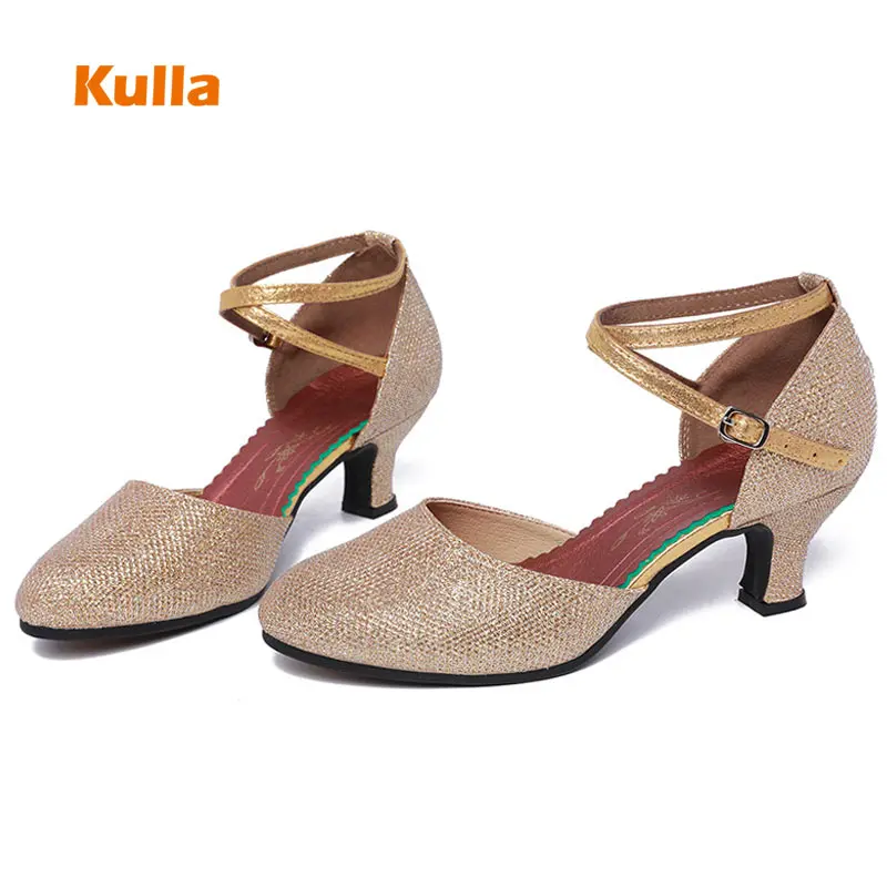 Women Tango Latin Dance Shoes Closed Toe Glitter Gold Silver Girl's Ballroom Salsa Dancing Shoes Party 3cm 5cm Ladies High Heels