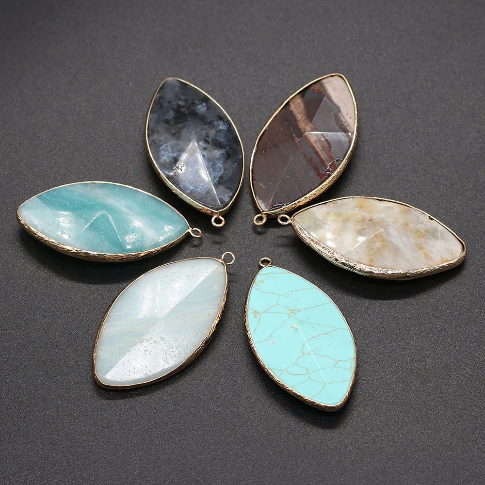 

Natural Section Amazonite Blue Turquois Pendants Horse Eye Shape Stone Pendants DIY for Necklace or Jewelry Making Size 30x56mm