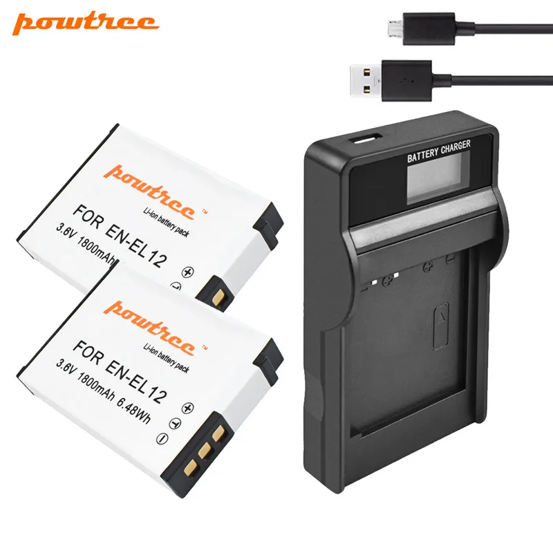 2 Battery Charger Powtree 1800 мА/ч, EN-EL12 RU EL12 Батарея+ для Nikon CoolPix S610 S610c S620 S630 S710 S1000pj P300 P310 P330 - Цвет: 2 Battery Charger