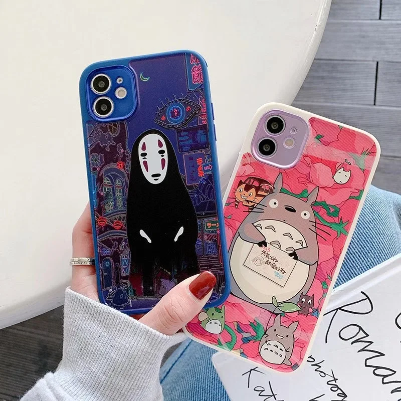 

Anime totoro Phone Case For iPhone 12 11 Pro Max Mini XR XS MAX 8 X 7 2020 Lens Fin Hole Protective Silicone CaseBack Cover