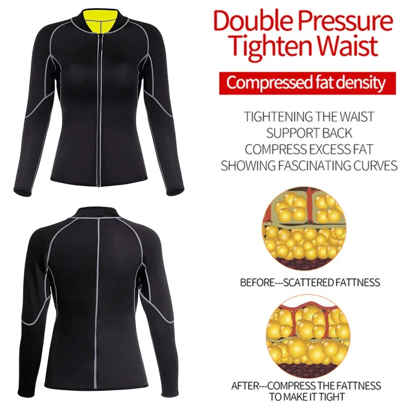 

Women Hot Sweat Weight Loss Shirt Neoprene Body Shaper Sauna Jacket Suit Workout Long Training Clothes Fat Burner Top