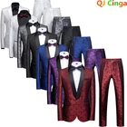 Костюм мужской из двух предметов, свадебное Деловое платье с воротником-шалью, пиджак и брюки, красный синий, большие размеры 6XL