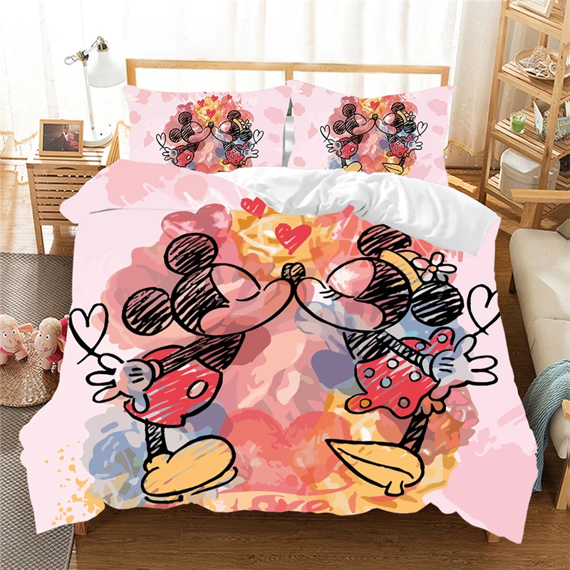 

Mickey Mouse Bedding Set Queen King Size Bed Set Children Boy Girl Mickey Minnie Duvet Cover Pillow Cases Comforter Bedding Sets