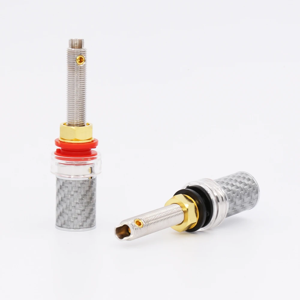 

4Pc Rhodium Speaker AMP Terminal Binding Post Carbon Fiber