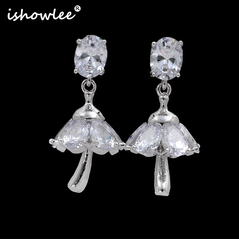 Зонтик Свадебные серьги для невесты Кристалл Серебряный кубический цирконий