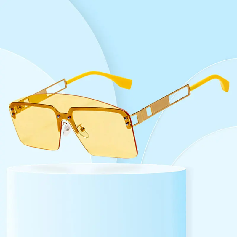 

Oversized Sunglasses Women 2021 Luxury Brand Designer Men's Sun Glasses UV400 Anti-Glare Madam Eyewear Men Rimless Green Glasses