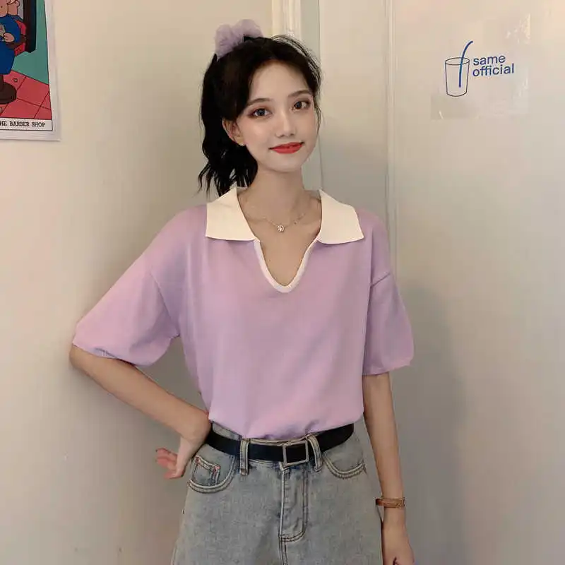 Новые летние футболки с короткими рукавами и v образной горловиной поло воротник