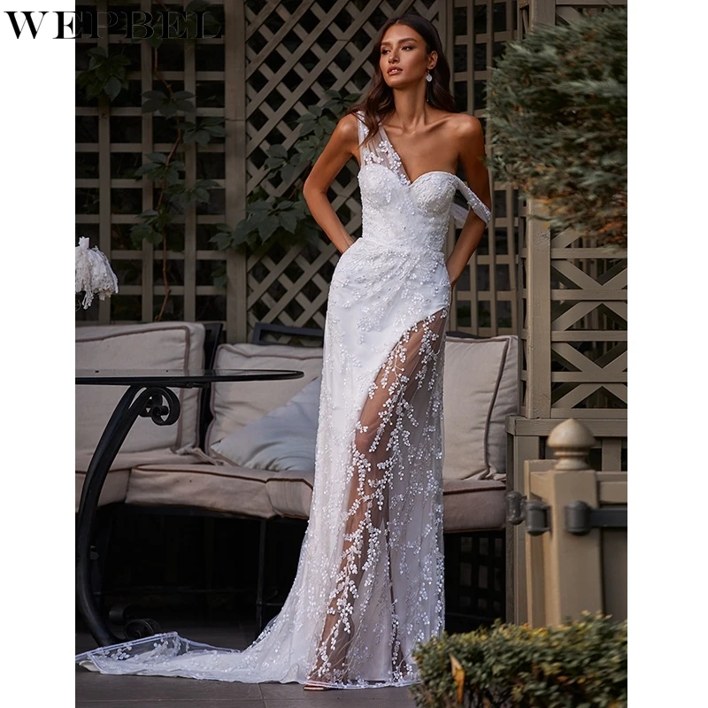 

WEPBEL Sexy See-through Dress Women's Casual Mesh Lace Slim Dress Summer V-neck Backless High Waist Dress