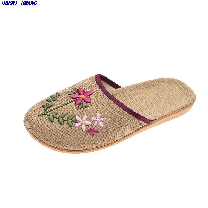 

Ladies Summer Casual Slippers Comfortable Linen Slippers Striped Bow Linen Flip-Flop Platform Sandals Ladies Indoor Shoes
