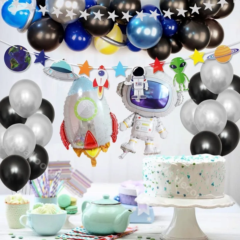 Solar System Astronaut Arrange s Children's Pull Flag Rocket Foil Kids Planet Theme Birthday Party Decor | Дом и сад