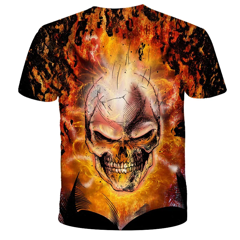 

Children's Ghost Rider Summer Fashion Short Sleeve T-shirt Ghost Rider Cool T-shirt 3D Skull Print Top Rock Fire Skull T-shirt