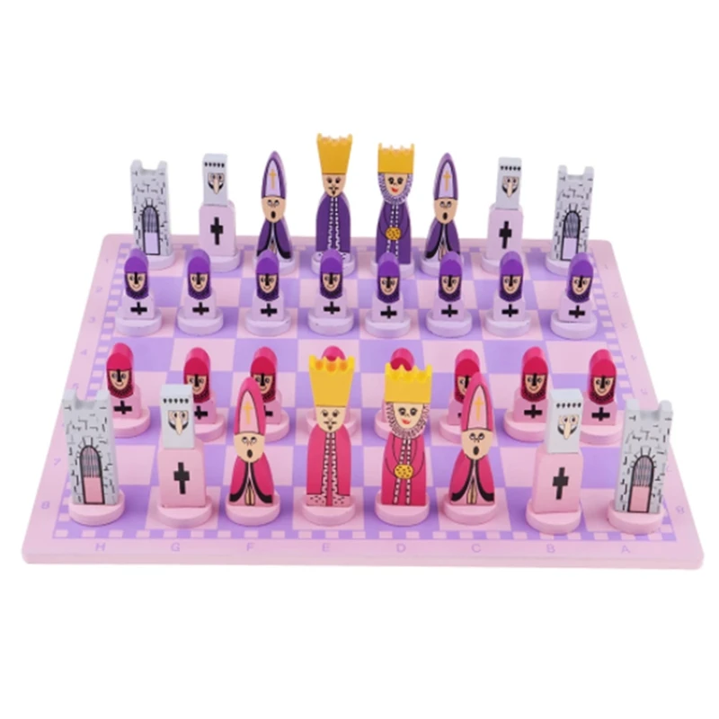 

NEW-Travel Chess Set with Chess Board Educational Toys for Kids and Adults Pink