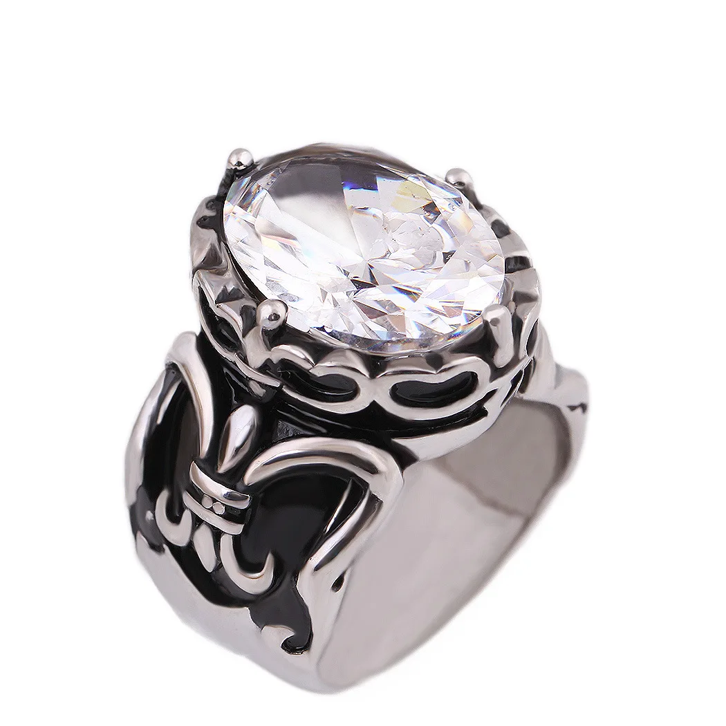 

Gu Li European And American Retro Men's Rings Fashion Diamond Trendy Men's Dark Wind Stainless Steel Titanium Steel Ring