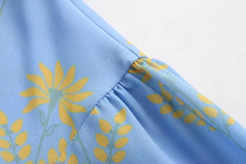 Женское платье-рубашка с длинным рукавом синее свободное платье цветочным