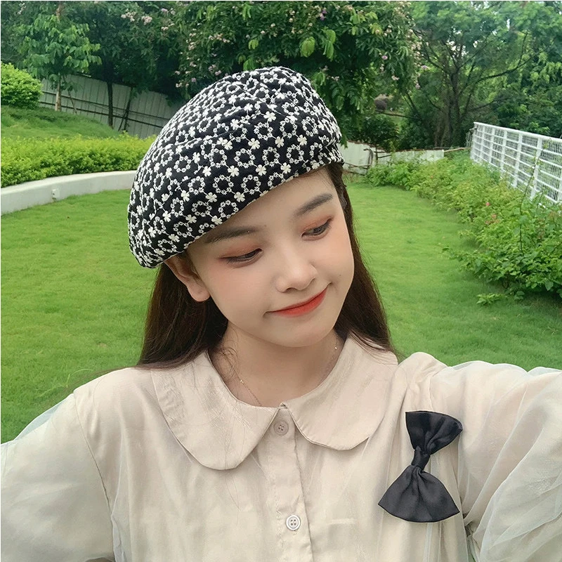 Осенний светильник дышащий кружевной берет с цветами кепка для отдыха Корейская