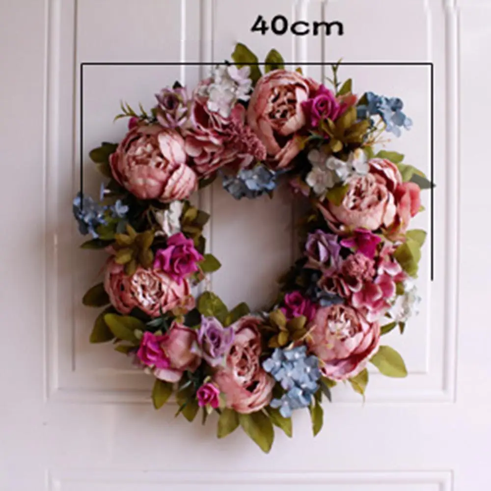 

40cm Artificial Peony Wreath Handmade Garland Home Wall Decor Wedding Prop