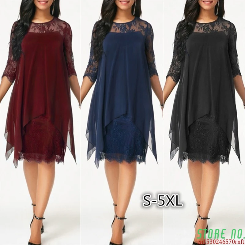 

Women's Dress Plus Size Summer Dresses Ladies Elegant Mesh Sleeve Birthday Party Dress Wedding Club Outfits 2021 Women Clothing