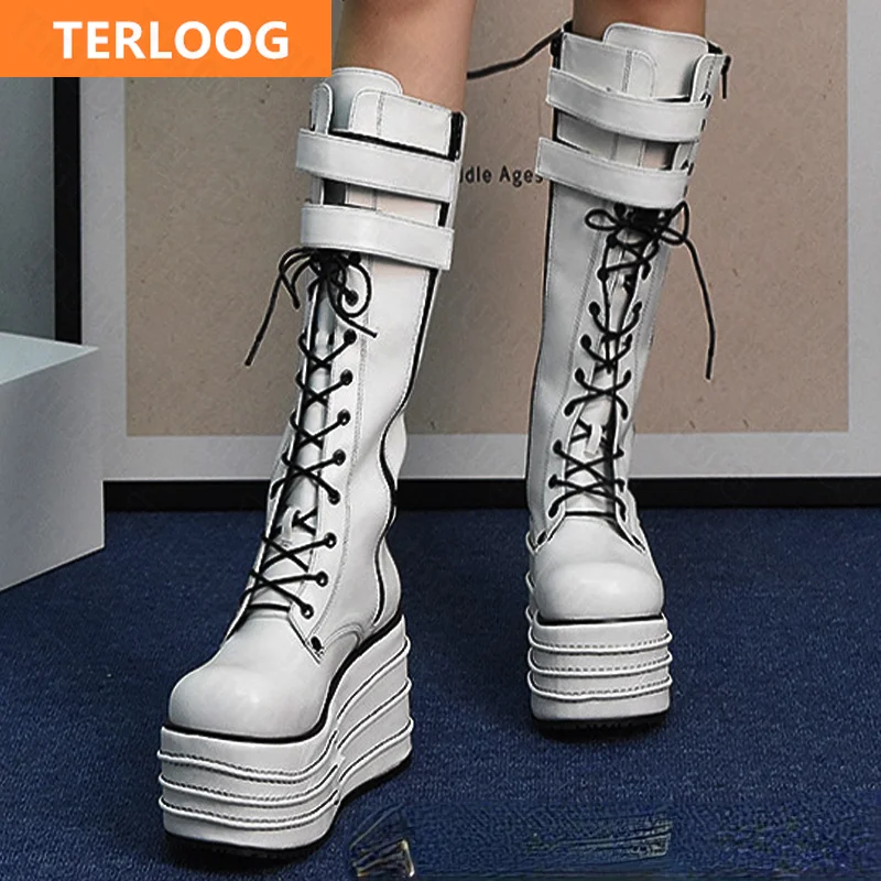 

Женские теплые ботинки челси на очень высоком каблуке, зимние сапоги до колена, новинка, гладиаторы, мотоциклетная модная обувь на платформ...