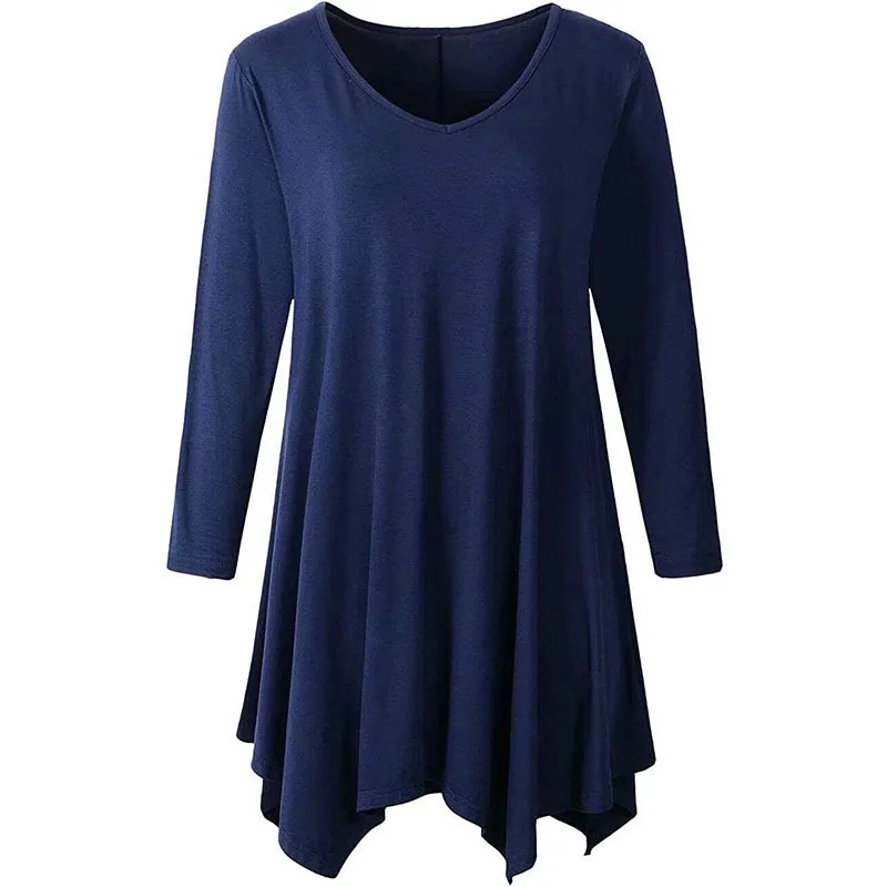 

5XL 6XL Plus Size T Shirts Women V Neck Three Quarter Sleeve Solid Casual Blouse Loose Oversized Irregular Long Tops