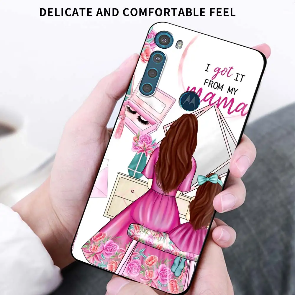 

Woman Girl Super Mom Baby Case For Motorola G8 G9 Play Edge One Fusion Plus E6s G Stylus Black Soft Casos Phone Cover Sac