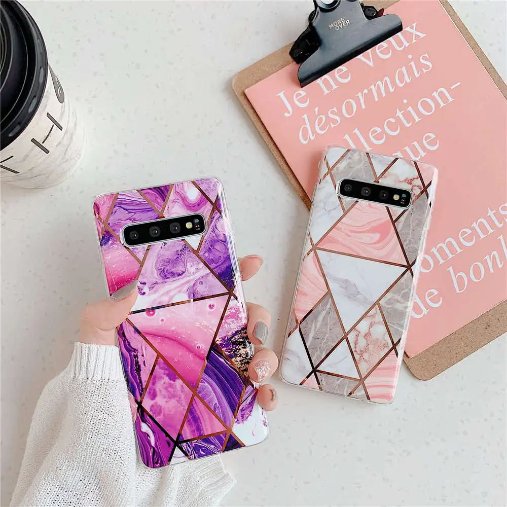 Чехол для телефона с геометрическим мрамором и покрытием для samsung Galaxy S10 S9 S8 Plus S10E Note 10 Plus, мягкий силиконовый чехол из ТПУ