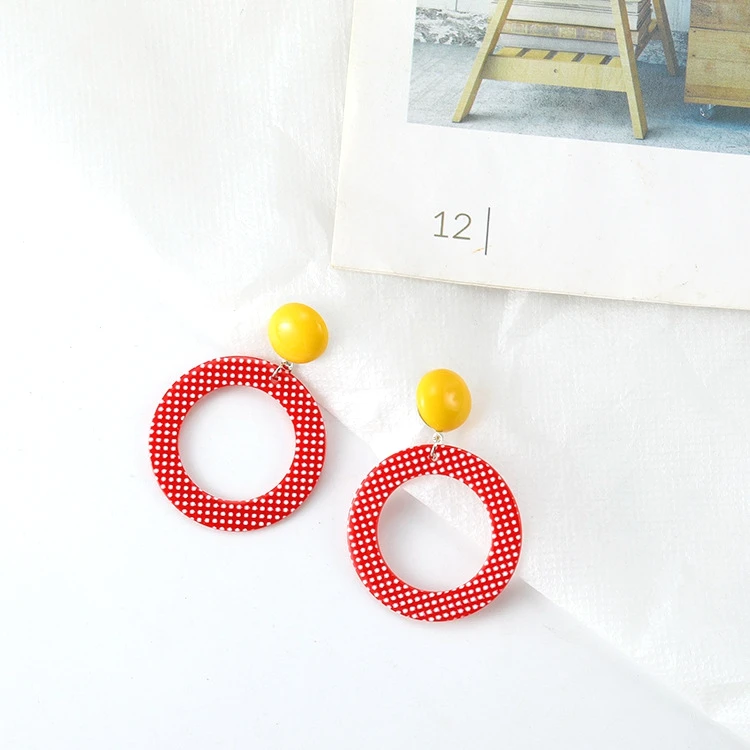 2019 корейские модные серьги в горошек геометрические красные круглые Висячие для