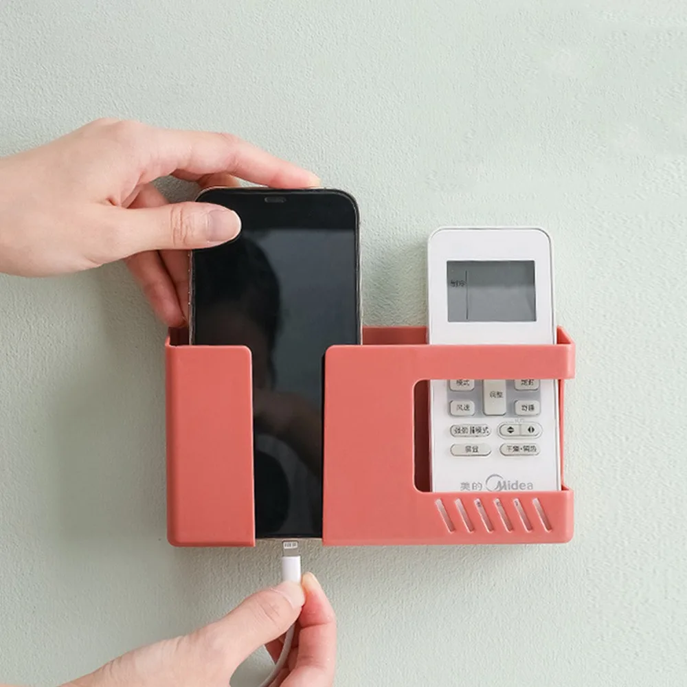 Household Wall-mounted Storage Box Punch-free Mobile Phone Remote Control Holders Rack Plug Charging Racks | Дом и сад
