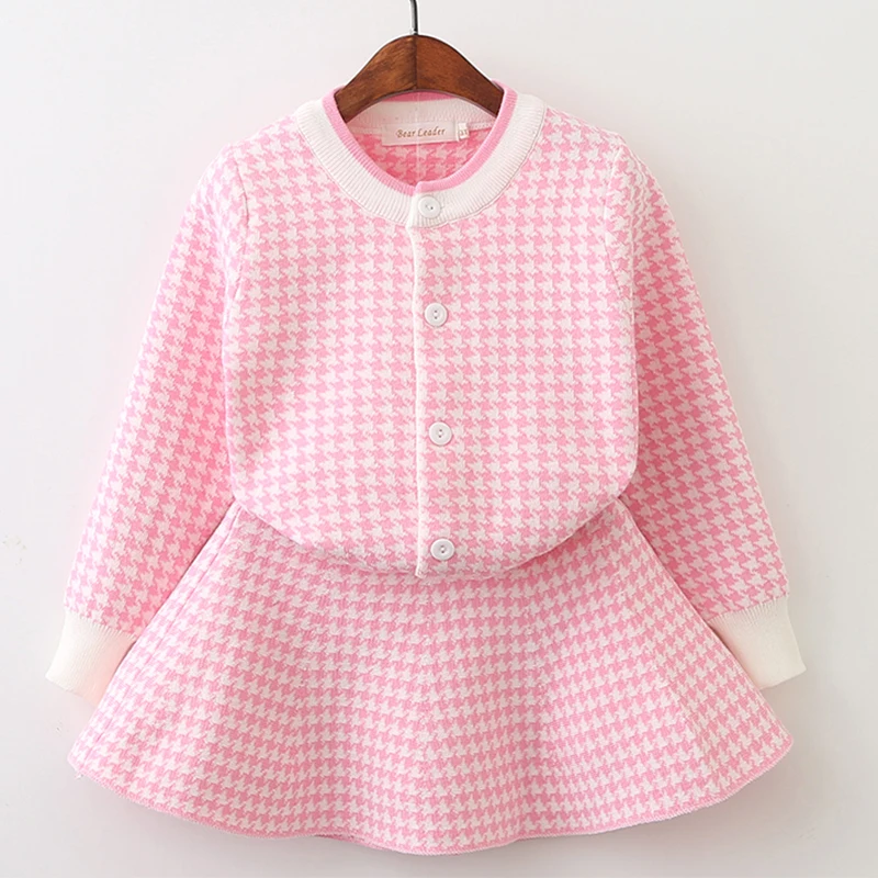 Bear leader/комплекты одежды для девочек г. Модная одежда для девочек розовая клетчатая юбка с длинными рукавами комплекты детской одежды из 2 предметов