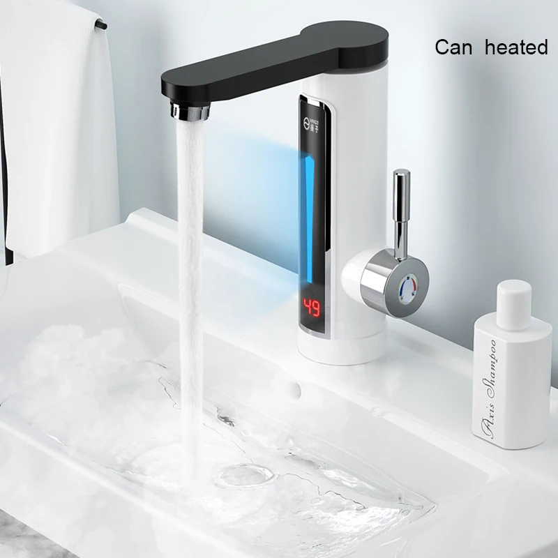 

White Electricity Kitchen Faucet Hot And Cold Rotating LED Heating Display Bathroom Tap With Protector EU plug