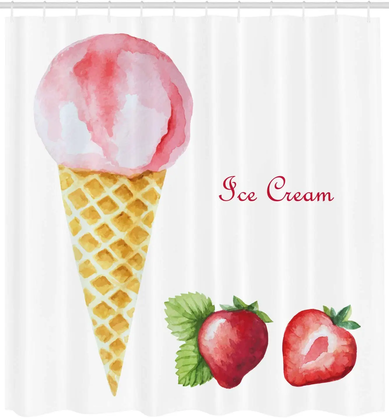 Мороженое занавеска для душа акварель клубника вкус Лето Дети Девушки Yummy работа