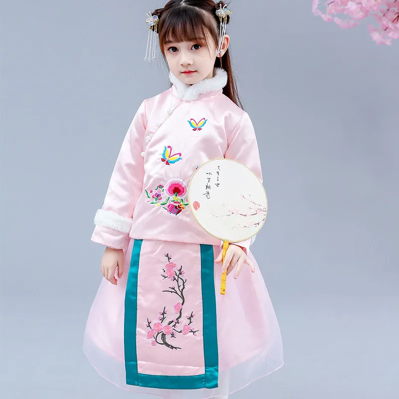 Зимнее теплое традиционное платье для девочек в китайском стиле Tang Hanfu