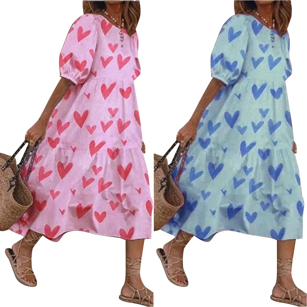 

Женское богемное платье с коротким рукавом, Свободный Летний Пляжный Повседневный Сарафан для отдыха, мешковатая Женская одежда, размера п...
