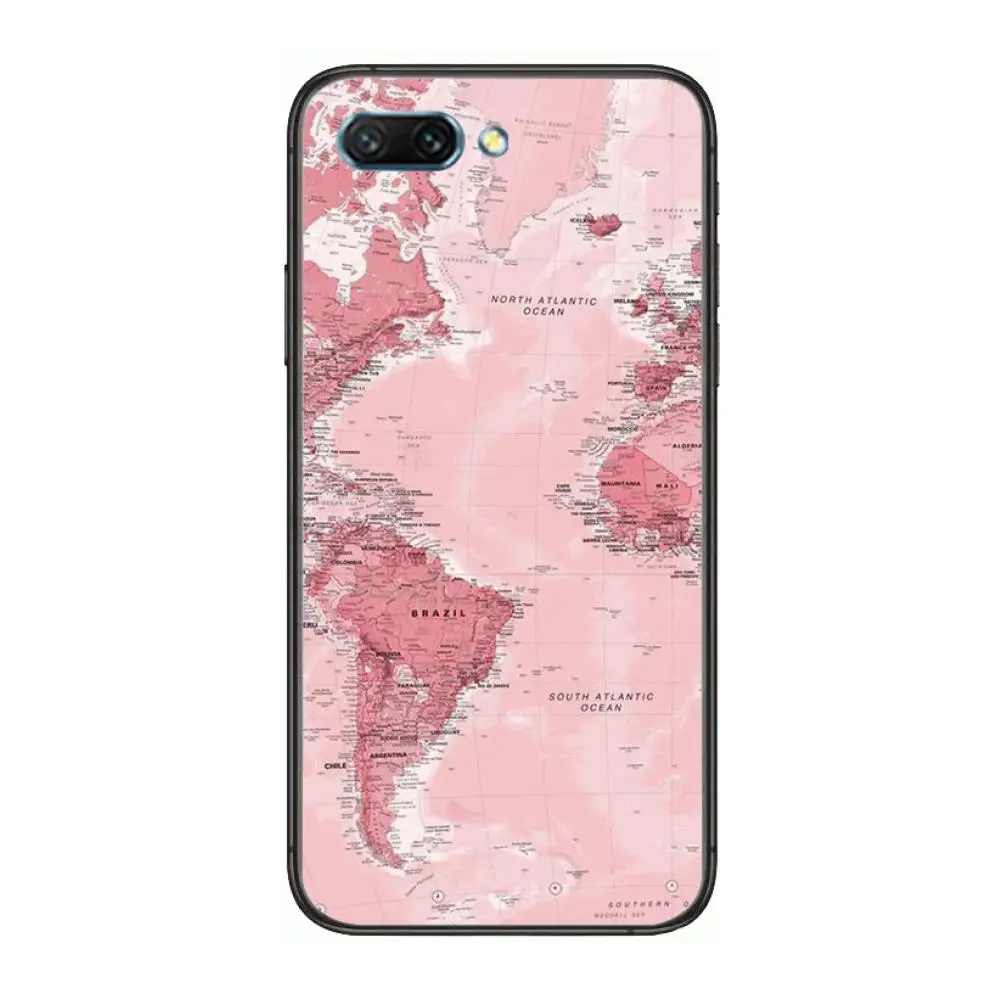 

Globe travel world map clear Phone Case For Huawei Honor 10 9 8 7 N Pro Lite A C RU Black Etui Coque Hoesjes comic fashion