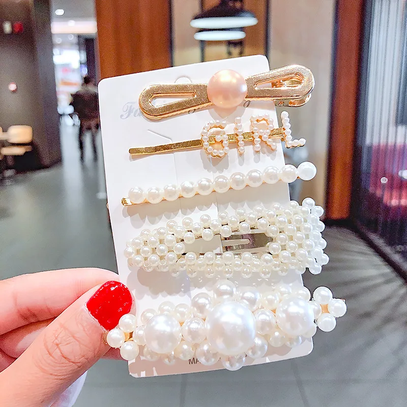 

Fashion Full Pearls Hair Clips for Women Girls Geometric Sweet Barrettes Headwear Styling Tool Hairpins Elegant Hair Accessories