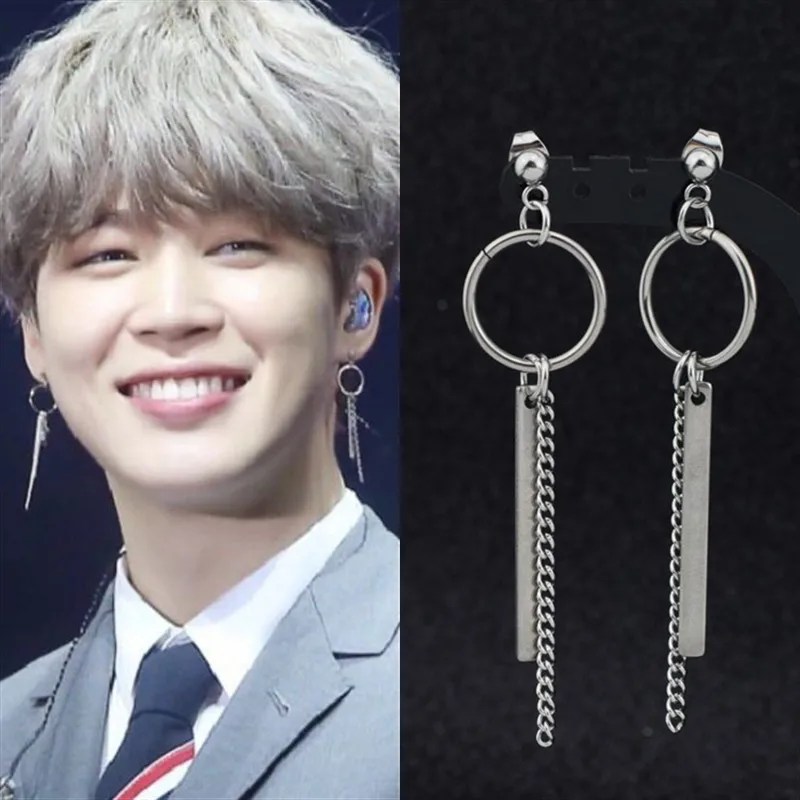 

1 Pair KPOP SUGA Korean V New Bangtan Boys Album JIMIN Stud Earrings fashion jewelry Stainless steel Chain Earrings Jewelry