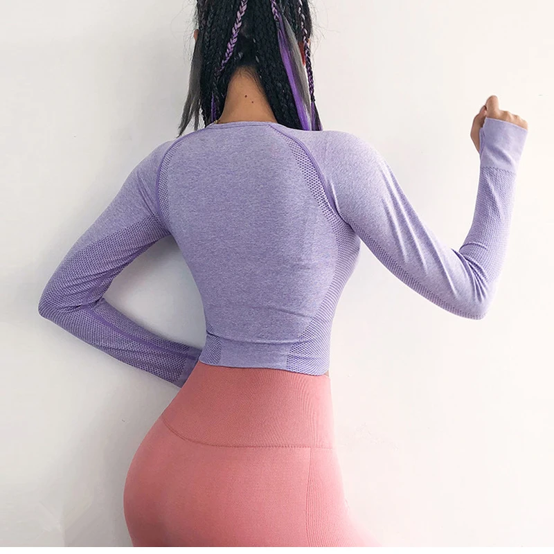 Женский бесшовный укороченный топ из Джерси с длинным рукавом для занятий