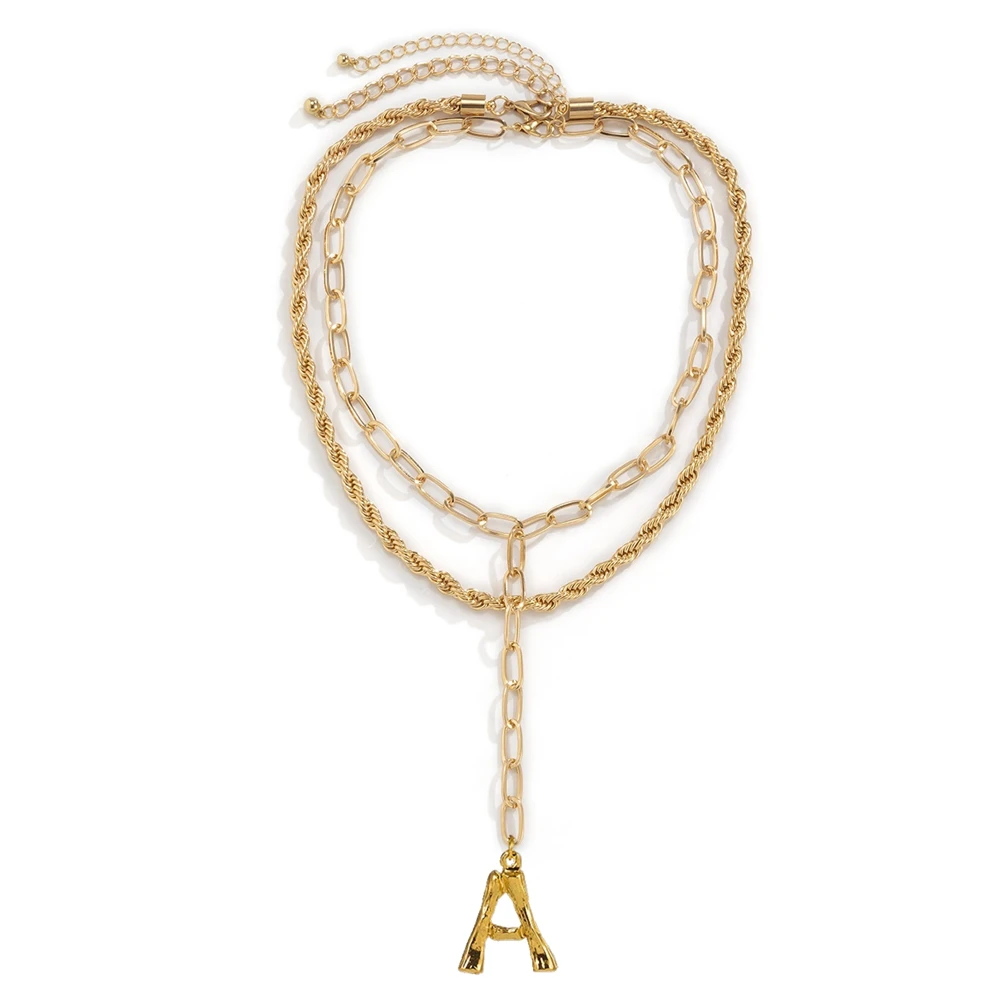 

Metal Initials Letter Braided Necklace Female Ins Style New Personality Design Clavicle Chain Hip Hop Punk Retro Jewelry Choker